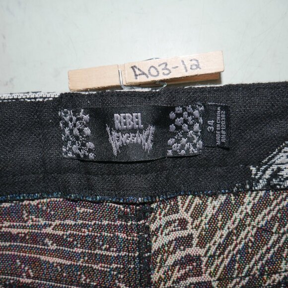 Rebel Vengeance Winged Skull Tapestry Cargo Pants Size 34x32 Goth Streetwear - Picture 10 of 13